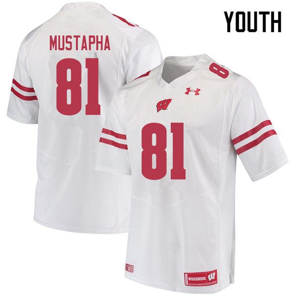Youth #81 Taj Mustapha Wisconsin Badgers College Football Jerseys Sale-White